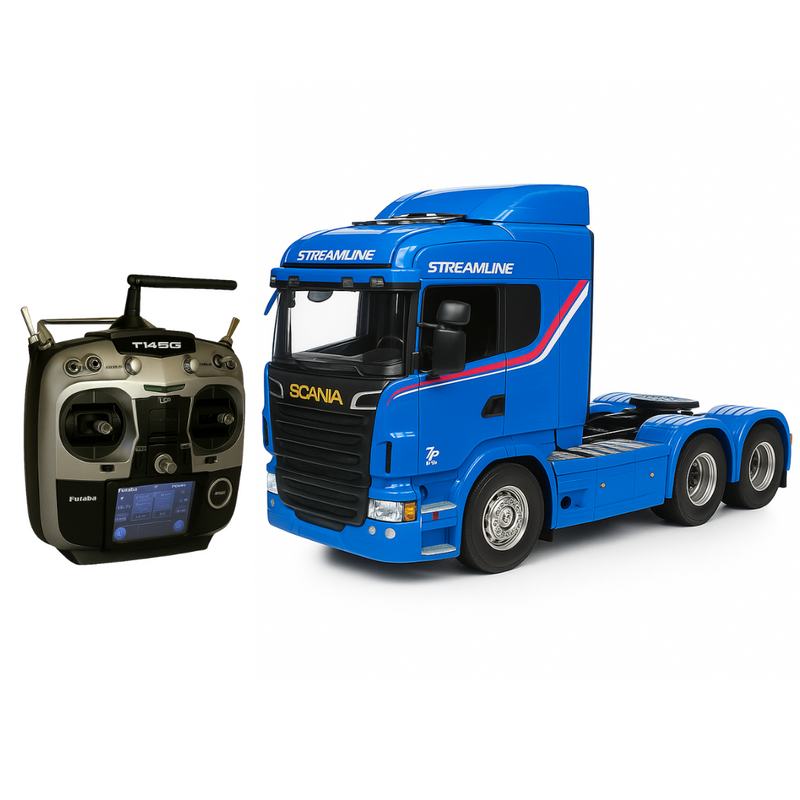 Miniatura Realista de Controle Remoto Caminhão Scania S540 6X4 + Carreta de Brinde (QUEIMA DE ESTOQUE) - PRETO