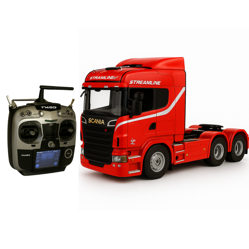 Miniatura Realista de Controle Remoto Caminhão Scania S540 6X4 + Carreta de Brinde (QUEIMA DE ESTOQUE) - VERMELHO