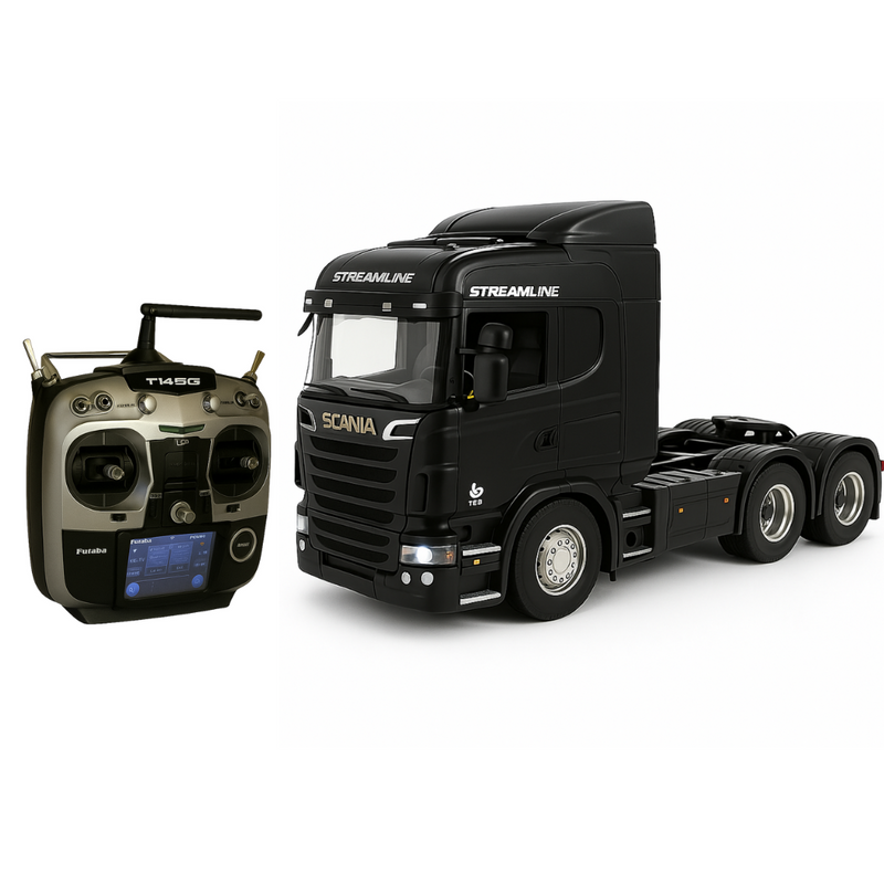 Miniatura Realista de Controle Remoto Caminhão Scania S540 6X4 + Carreta de Brinde (QUEIMA DE ESTOQUE) - BRANCO