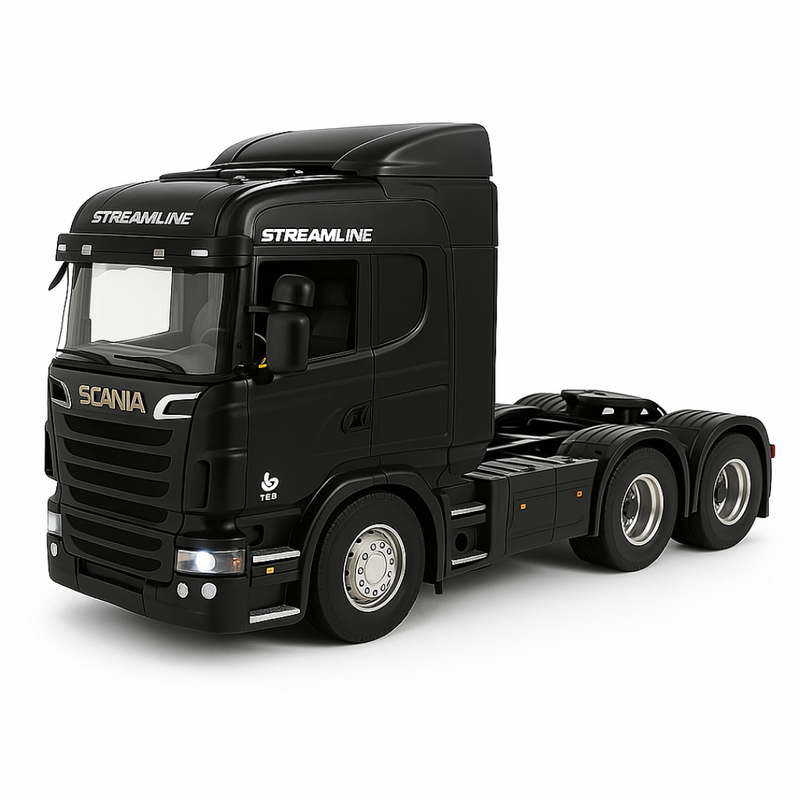 Miniatura Realista de Controle Remoto Caminhão Scania S540 6X4 + Carreta de Brinde (QUEIMA DE ESTOQUE) - PRETO